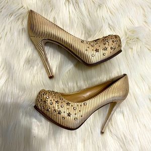 Gianni Bini leather gold and beige stripes